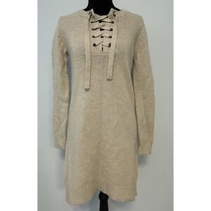 Madewell Merino Wool Lace Up Sweater Dress Oatmeal Beige XS F5613